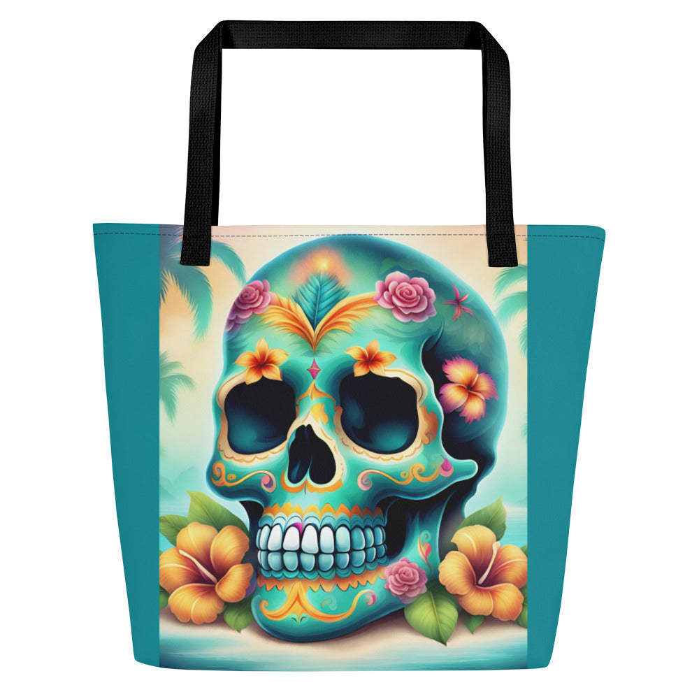 BLUE SKULL LARGE BEACH TOTE