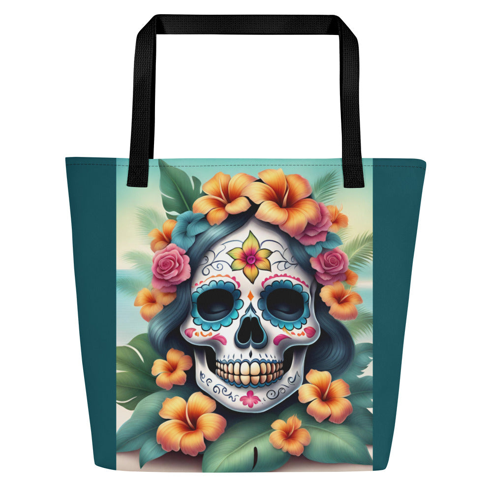 LADY SUGAR SKULL LARGE BEACH TOTE