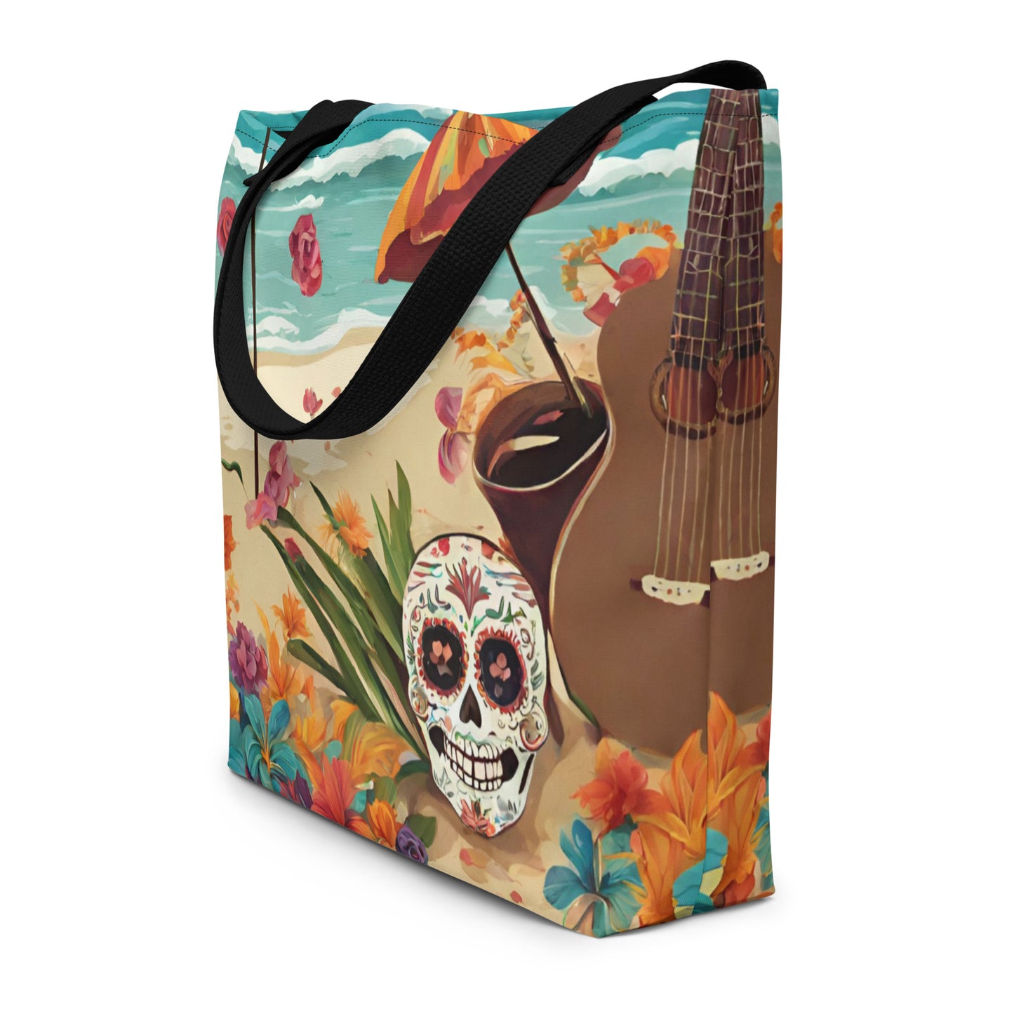 SUGAR SKULL IN SAND LARGE BEACH TOTE
