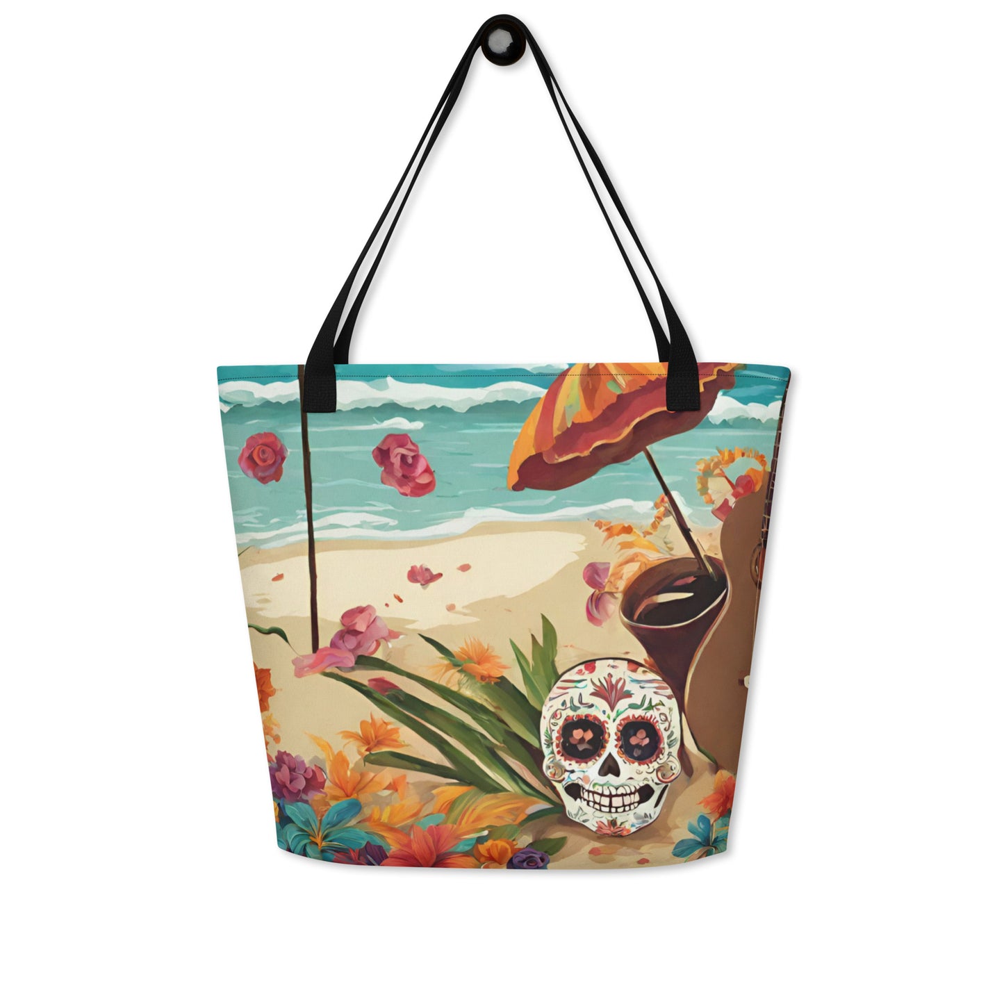 SUGAR SKULL IN SAND LARGE BEACH TOTE