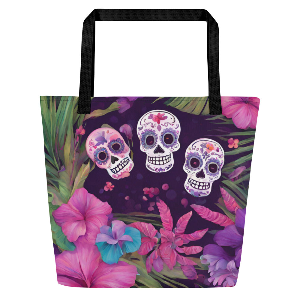 FOUR TROPICAL SKULLS LARGE BEACH TOTE