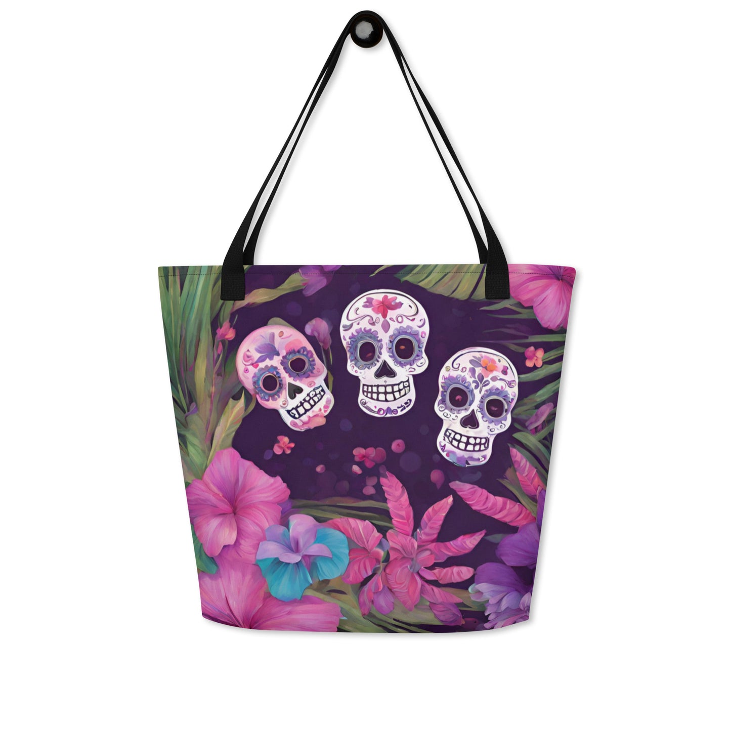 FOUR TROPICAL SKULLS LARGE BEACH TOTE