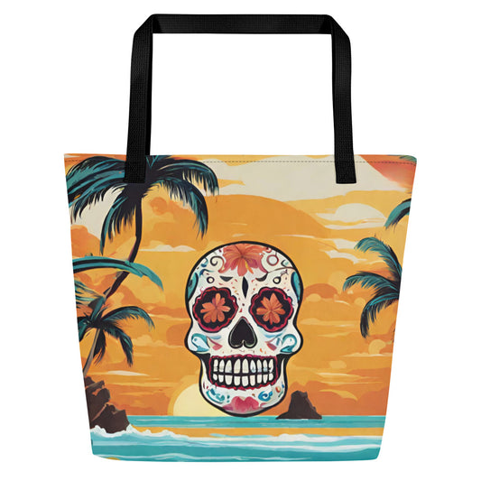 SUGAR SKULL SUNSET LARGE BEACH TOTE