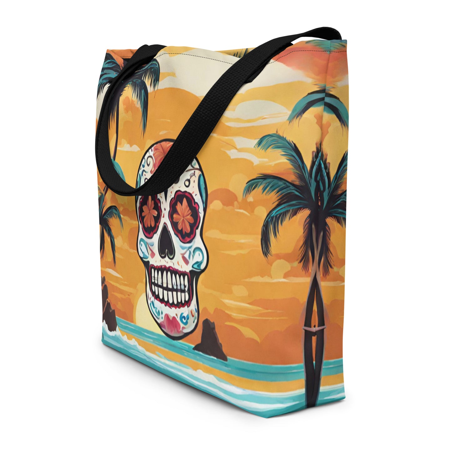 SUGAR SKULL SUNSET LARGE BEACH TOTE