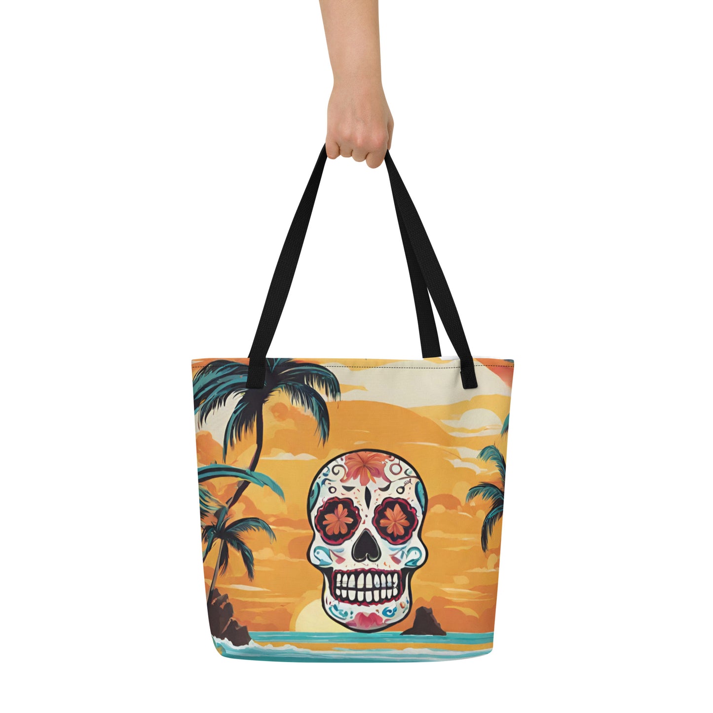 SUGAR SKULL SUNSET LARGE BEACH TOTE
