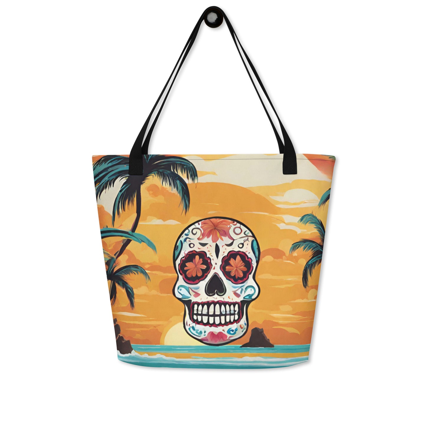 SUGAR SKULL SUNSET LARGE BEACH TOTE