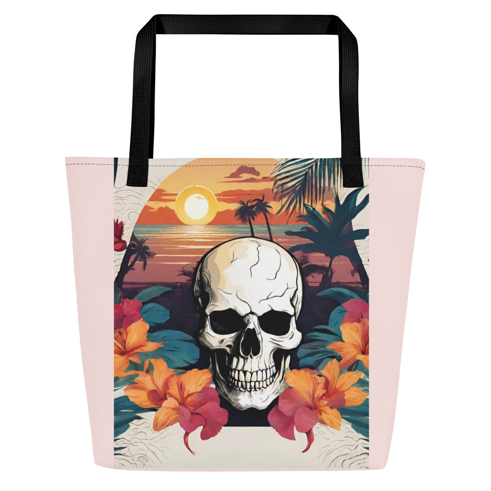 RETRO TROPICAL SKULL LARGE BEACH TOTE