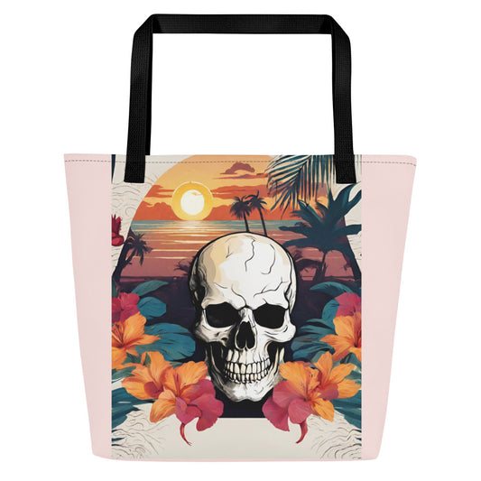 RETRO TROPICAL SKULL LARGE BEACH TOTE