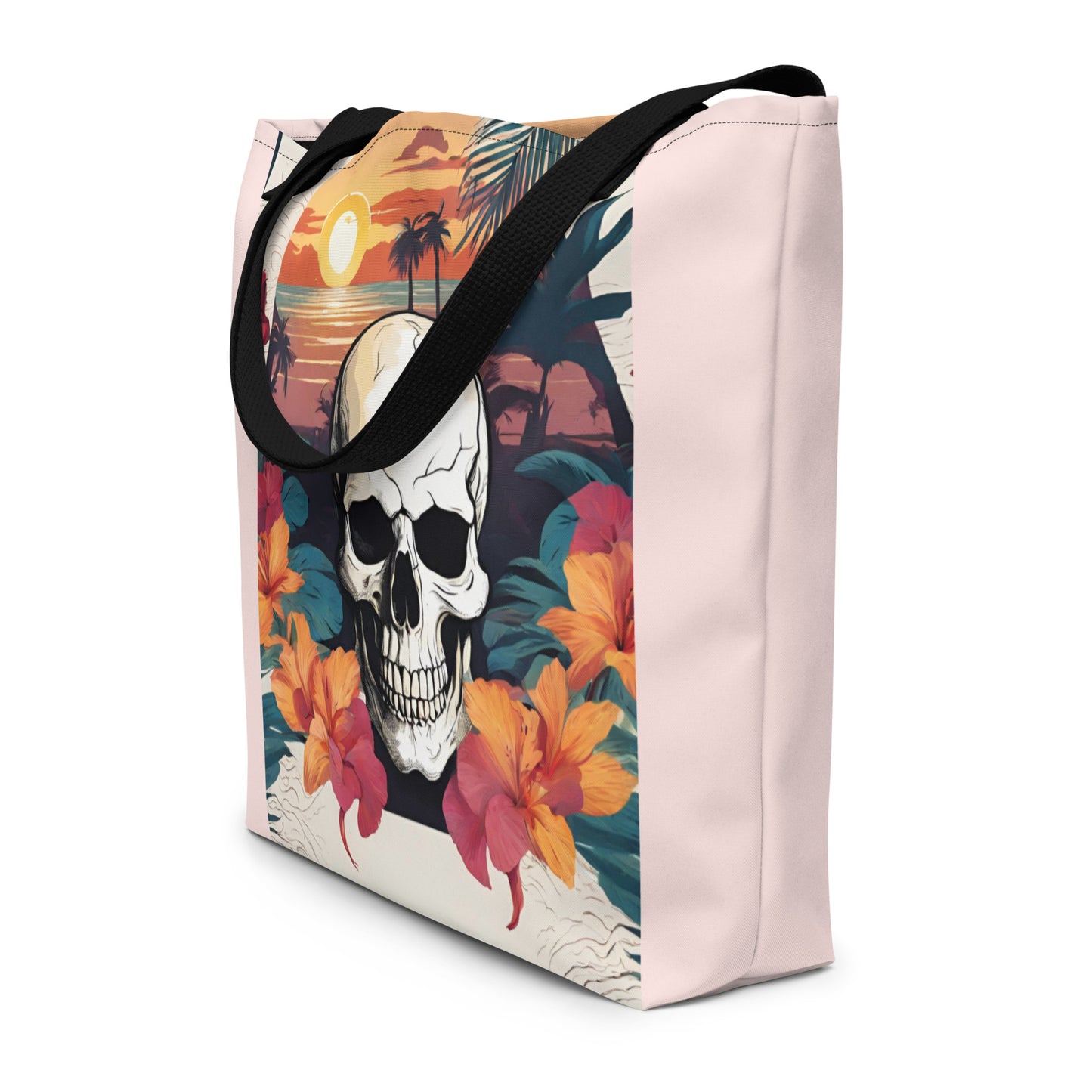 RETRO TROPICAL SKULL LARGE BEACH TOTE