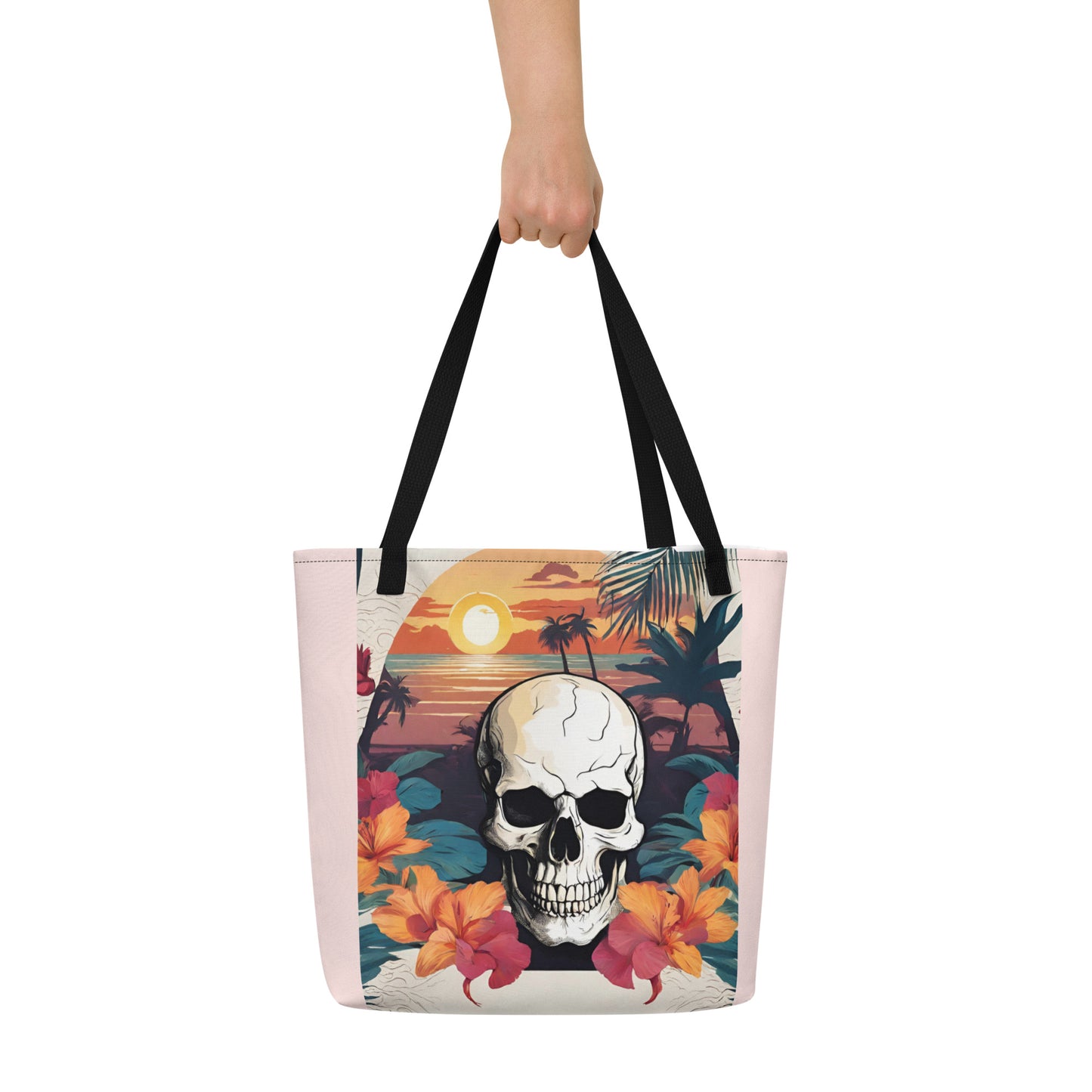 RETRO TROPICAL SKULL LARGE BEACH TOTE