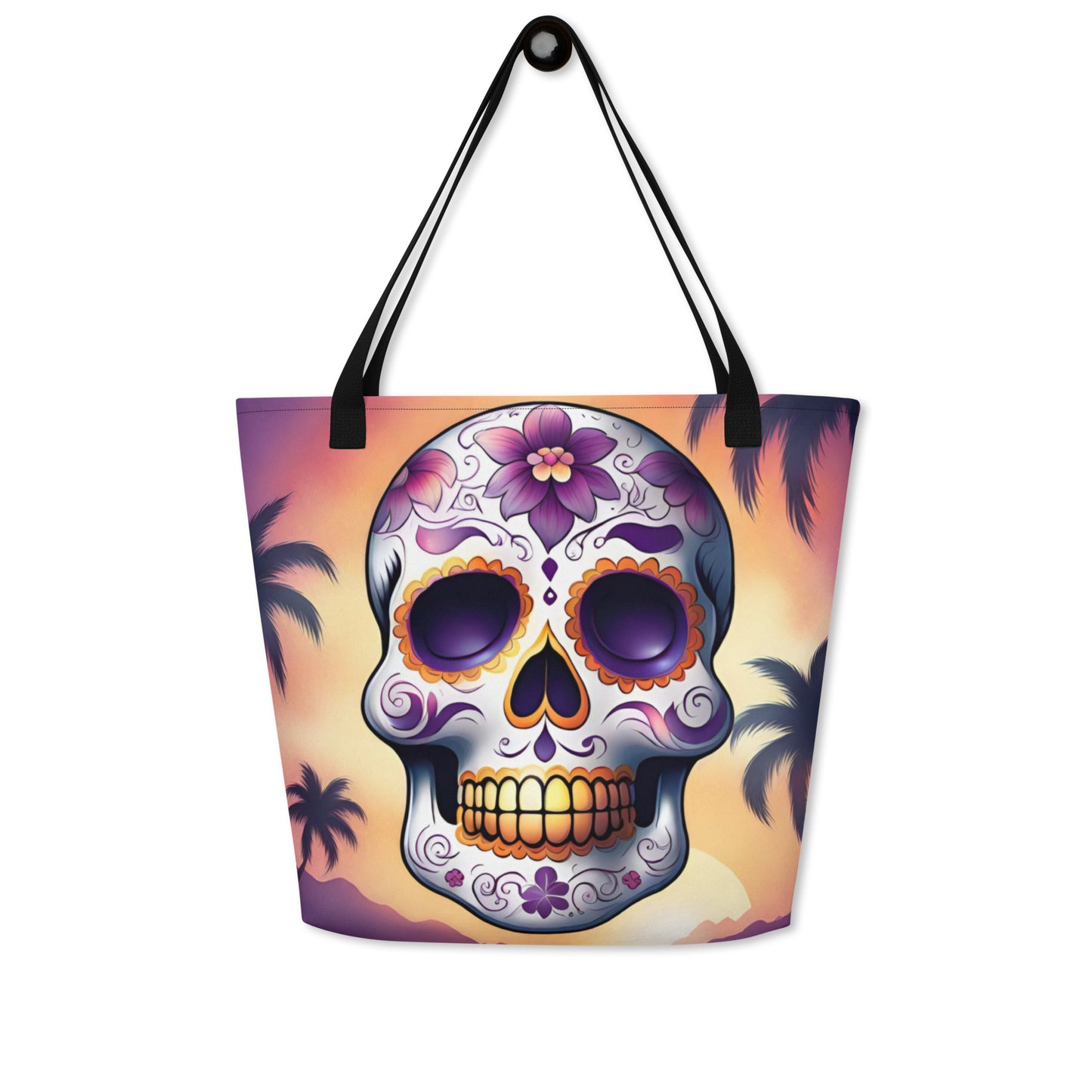 PINK SUNSET SKULL LARGE BEACH TOTE