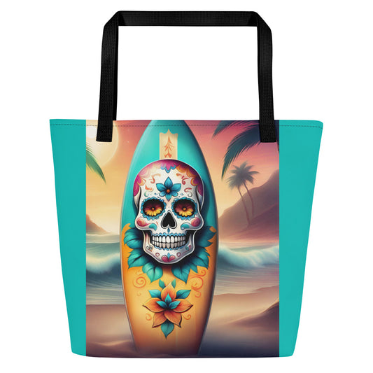 SKULL SURFBOARD LARGE BEACH TOTE