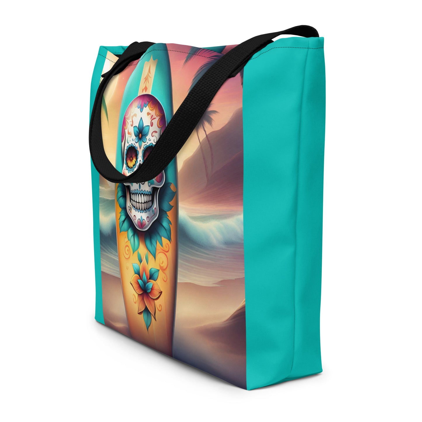 SKULL SURFBOARD LARGE BEACH TOTE