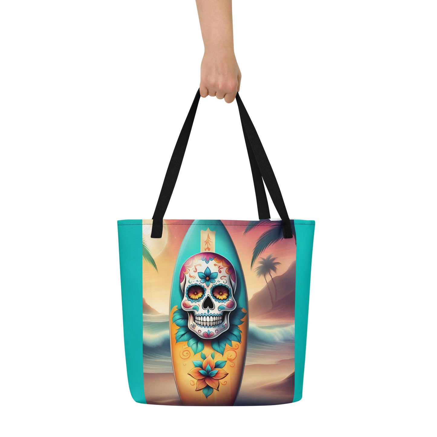 SKULL SURFBOARD LARGE BEACH TOTE