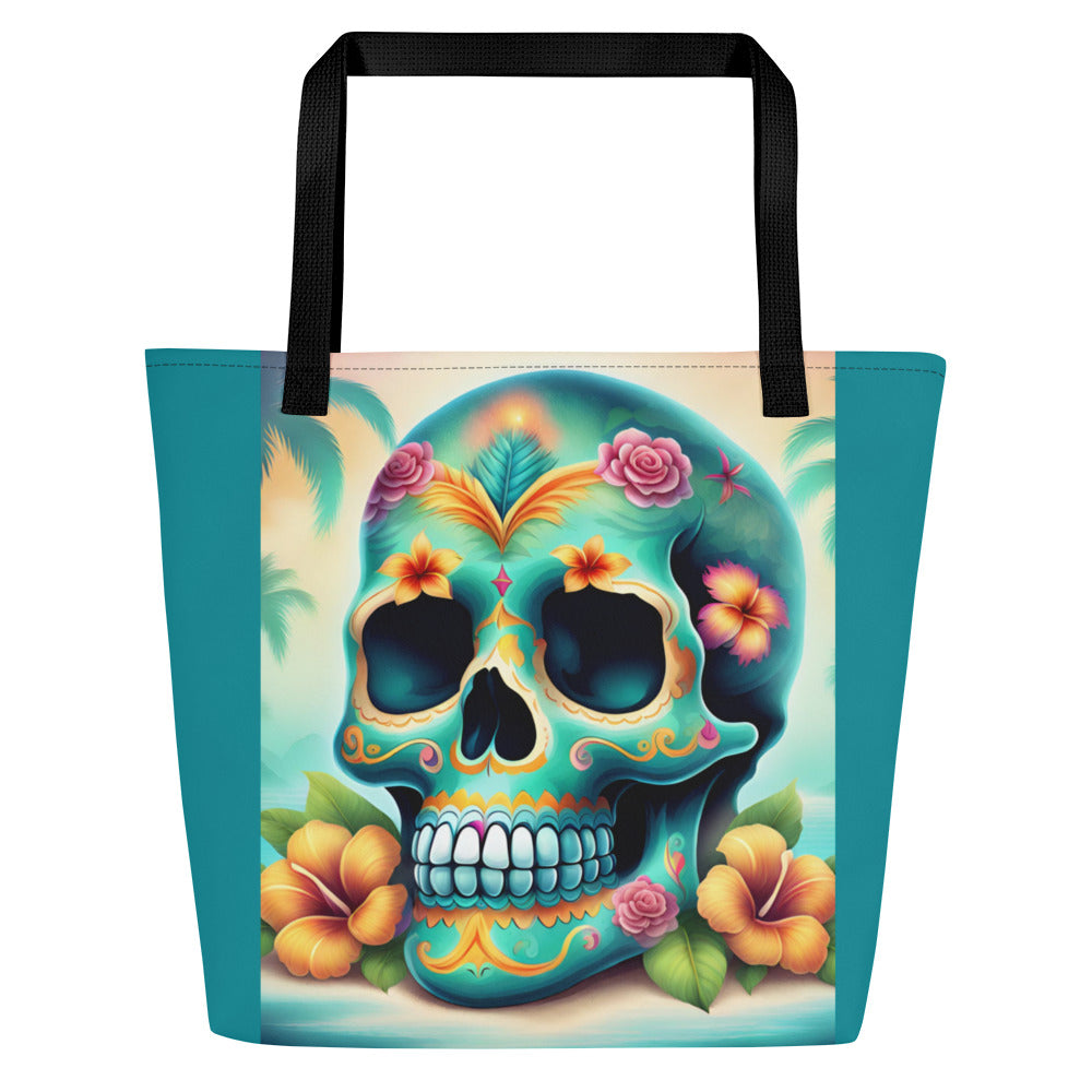 BLUE SKULL LARGE BEACH TOTE