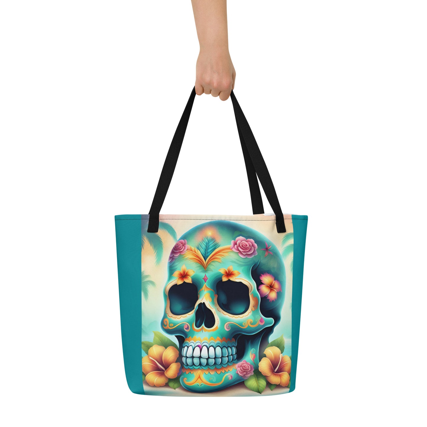 BLUE SKULL LARGE BEACH TOTE