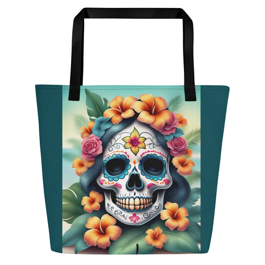 LADY SUGAR SKULL LARGE BEACH TOTE
