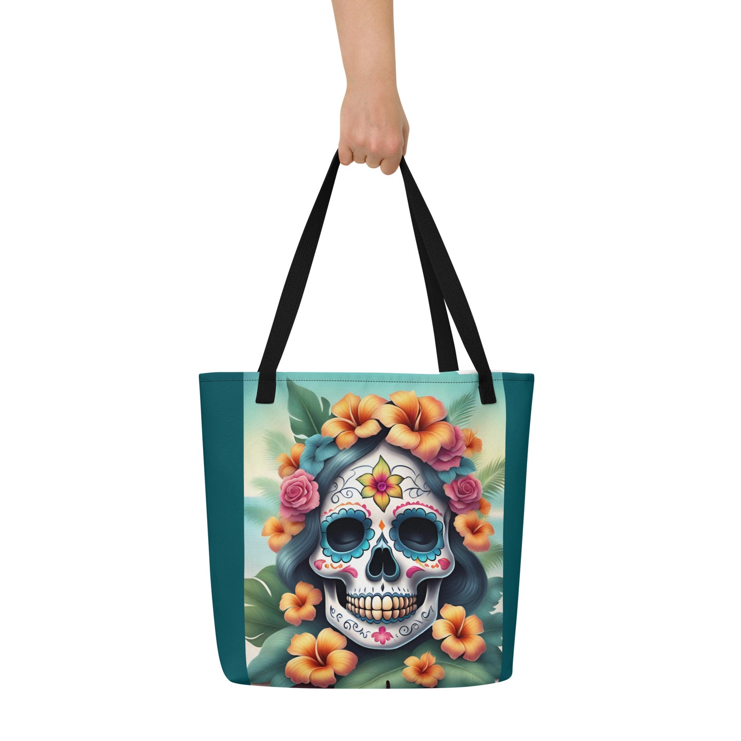 LADY SUGAR SKULL LARGE BEACH TOTE
