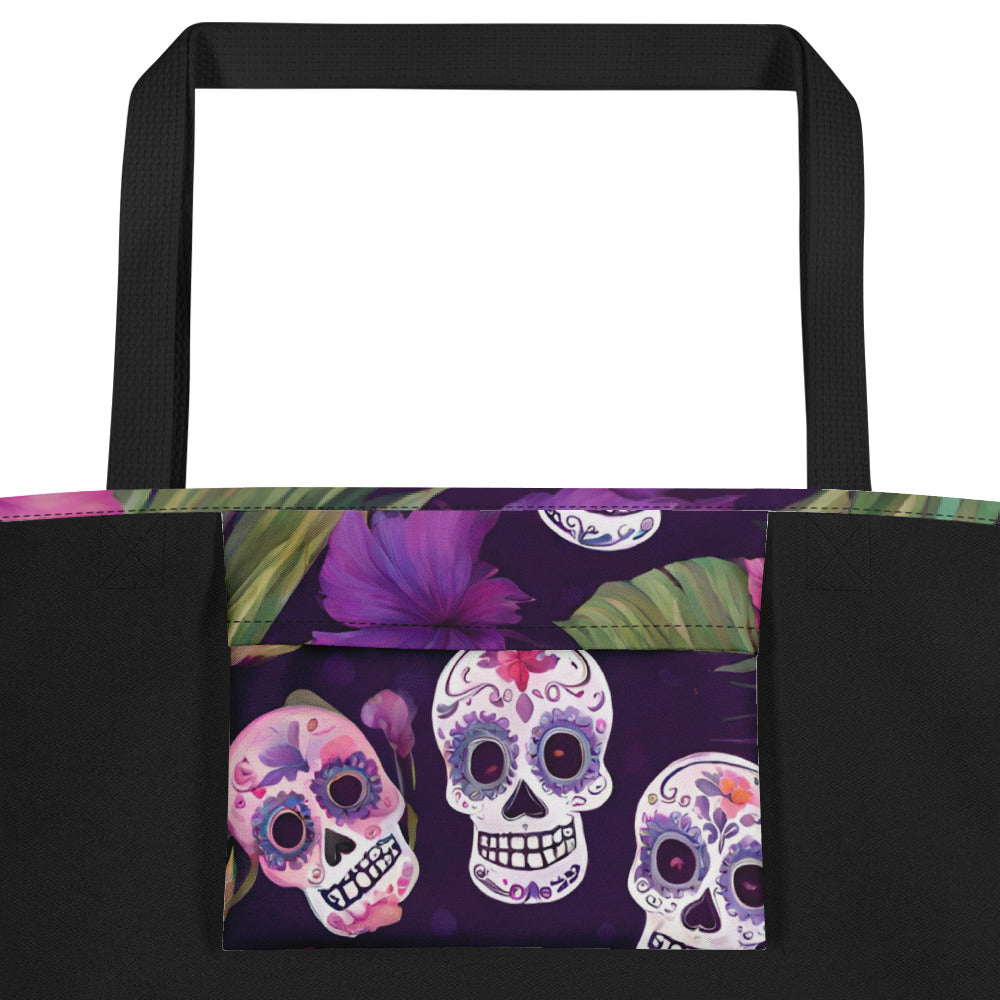 FOUR TROPICAL SKULLS LARGE BEACH TOTE