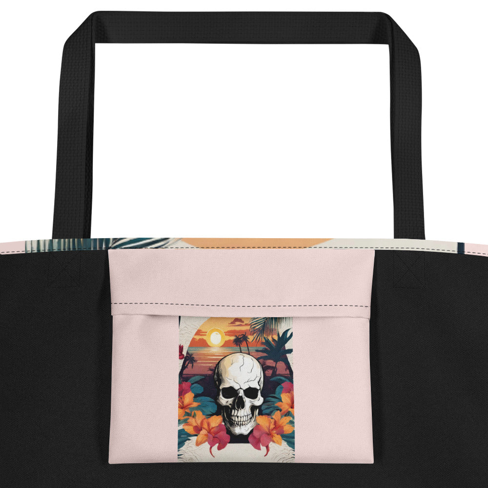 RETRO TROPICAL SKULL LARGE BEACH TOTE