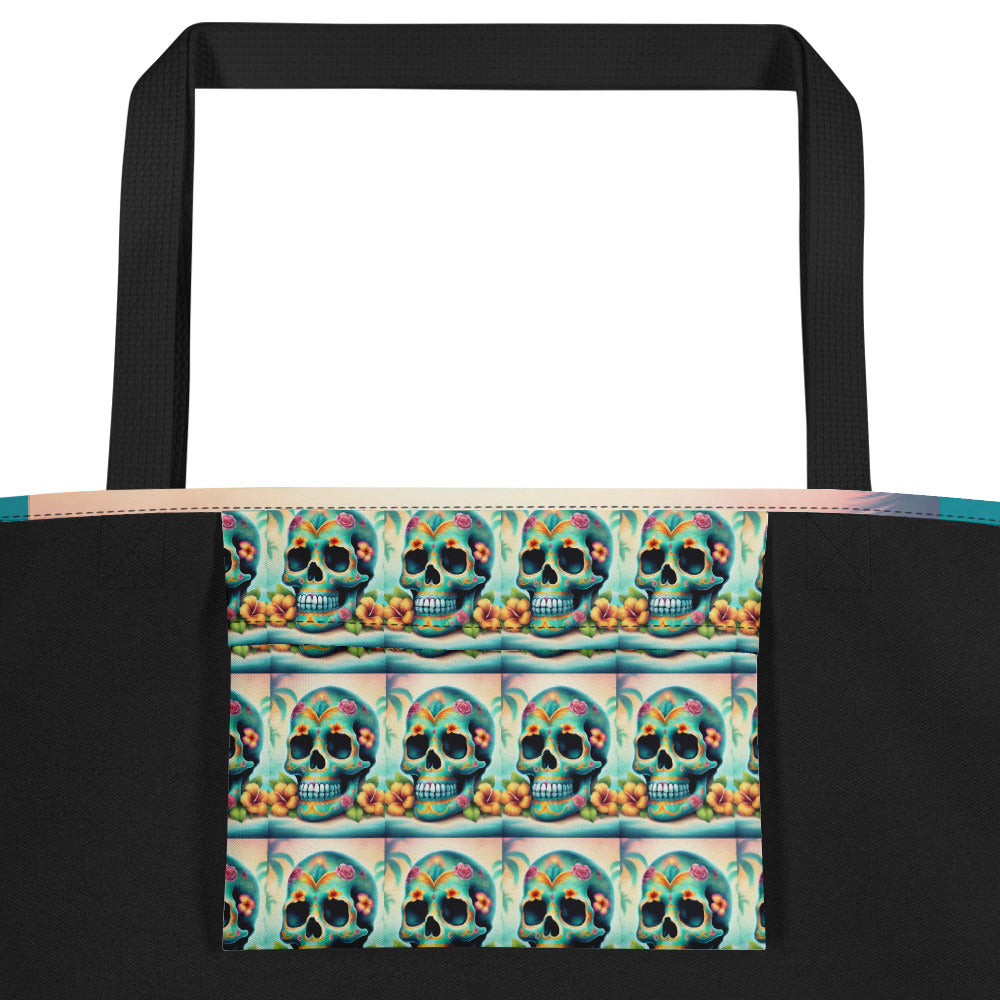 BLUE SKULL LARGE BEACH TOTE