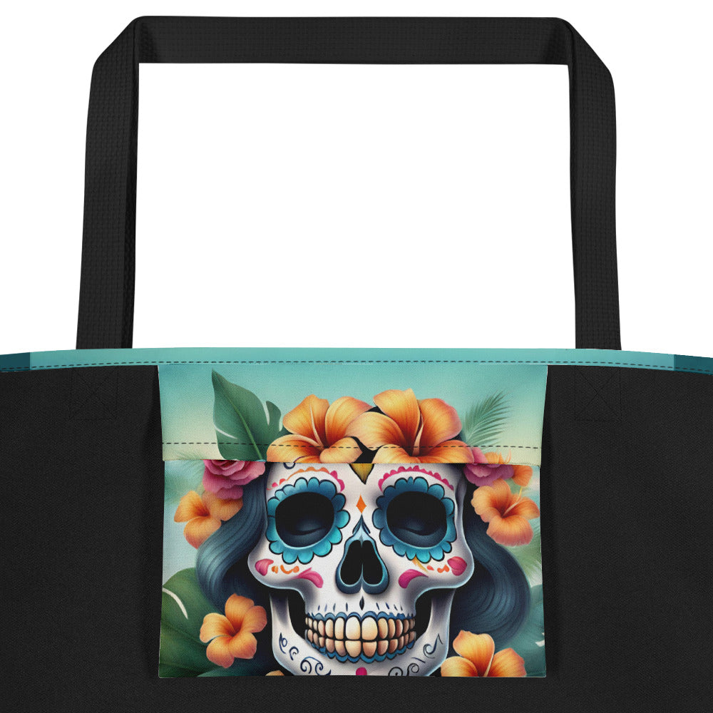 LADY SUGAR SKULL LARGE BEACH TOTE