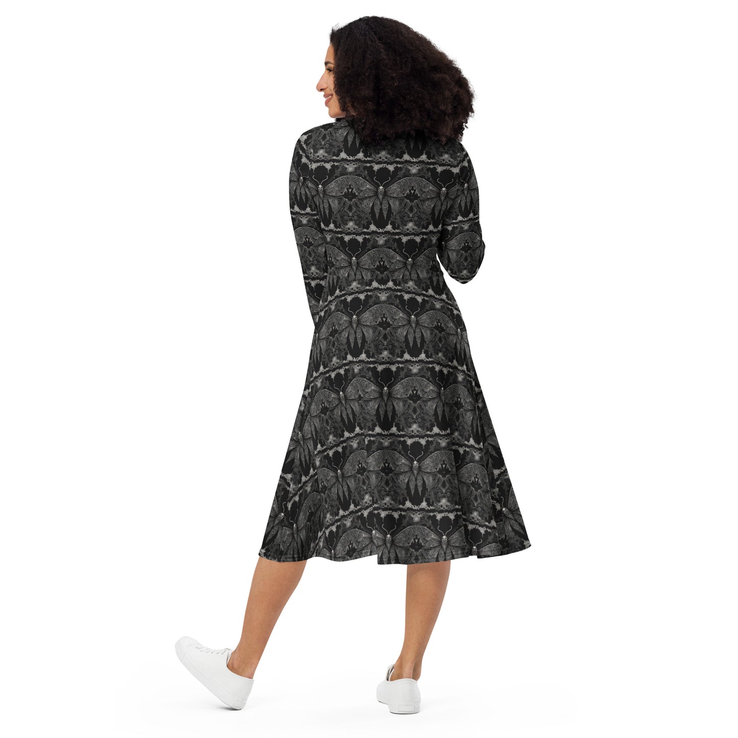 MOTH & LACE LONG SLEEVE MIDI DRESS