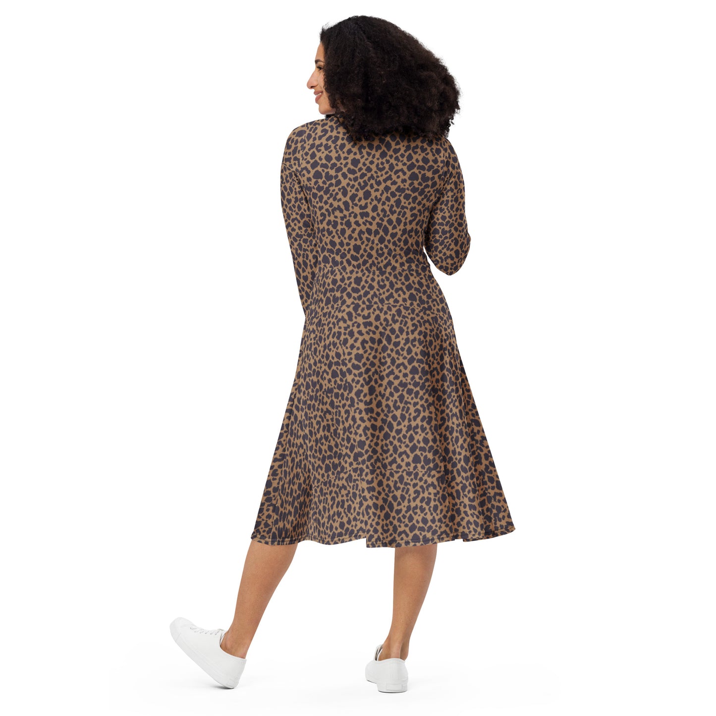 LEOPARD PRINT LONG-SLEEVED MIDI DRESS