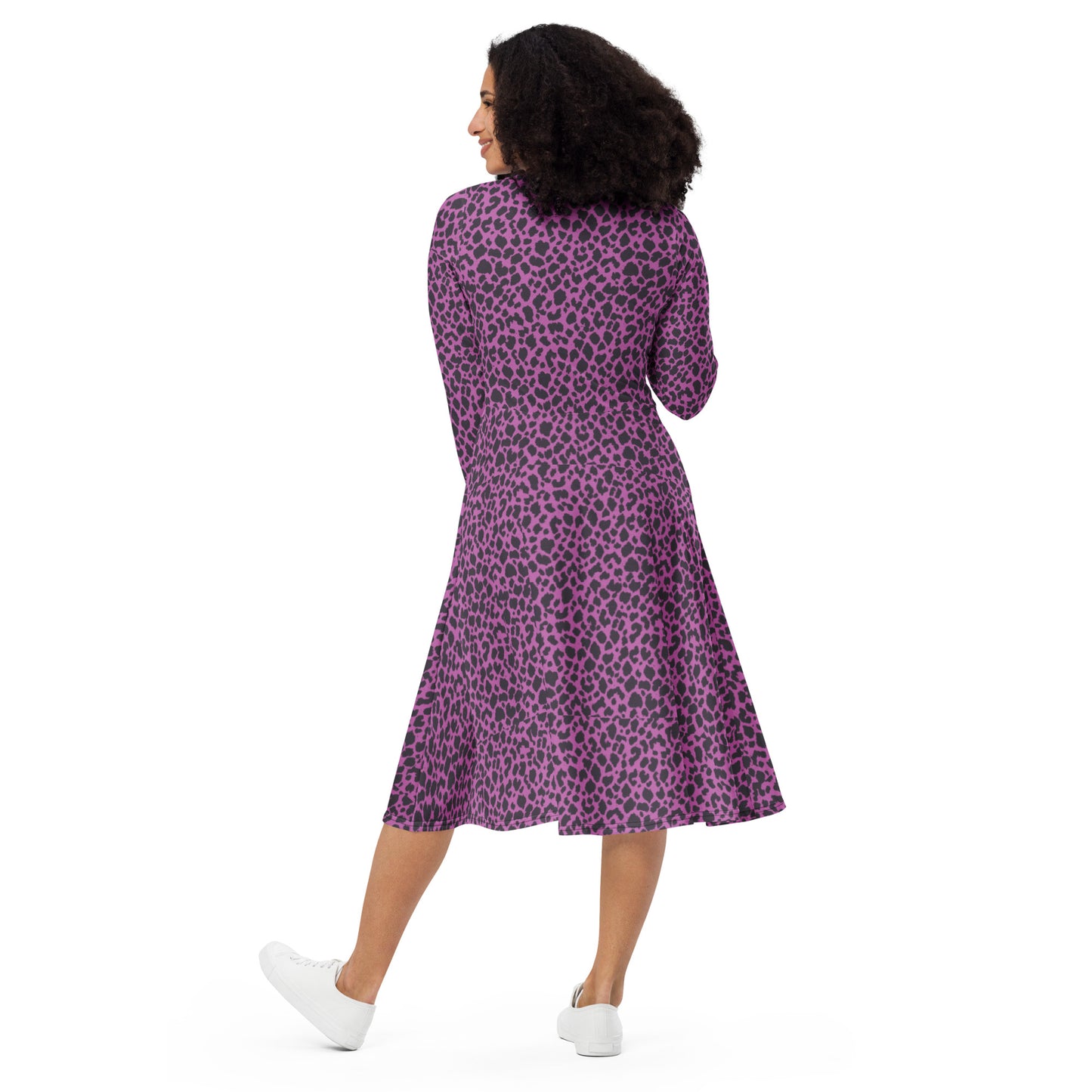 PINK LEOPARD LONG SLEEVE MIDI DRESS