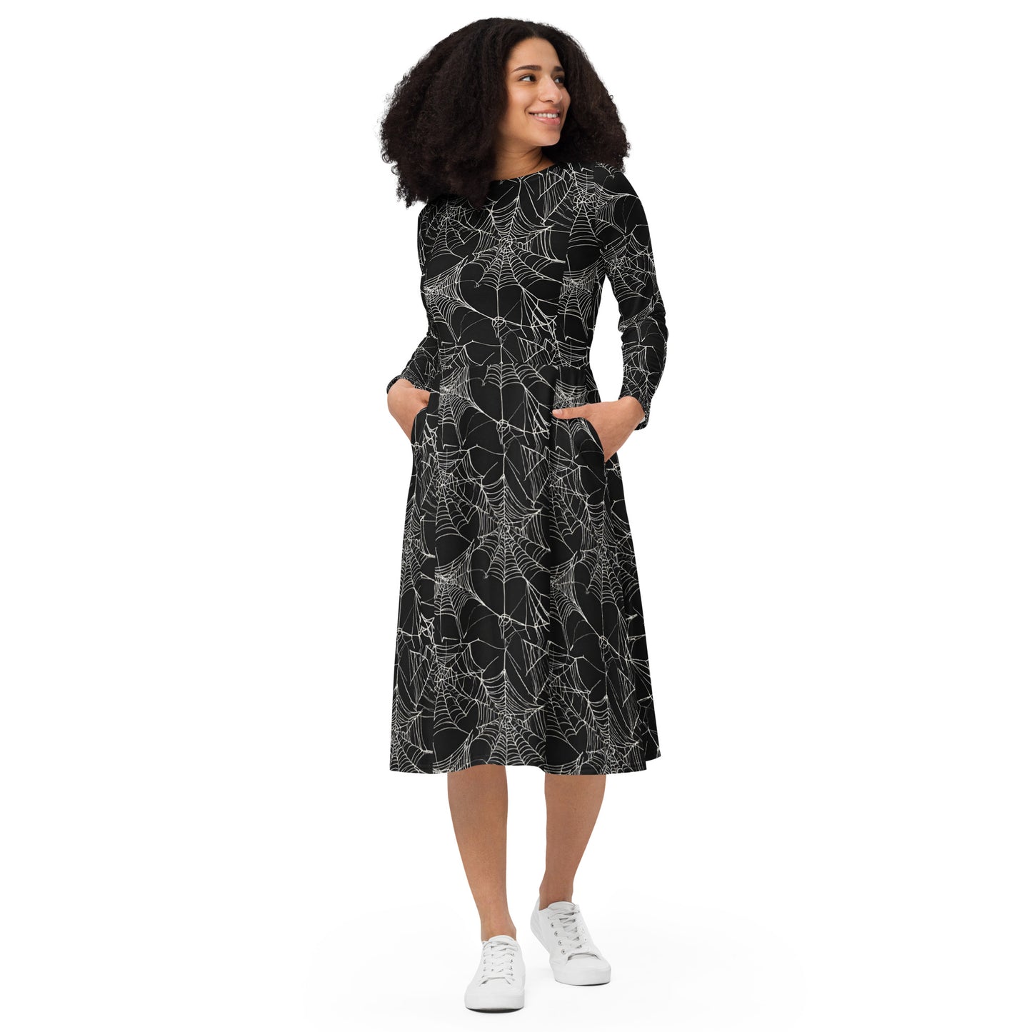 WEB OF LIES LONG SLEEVE MIDI DRESS