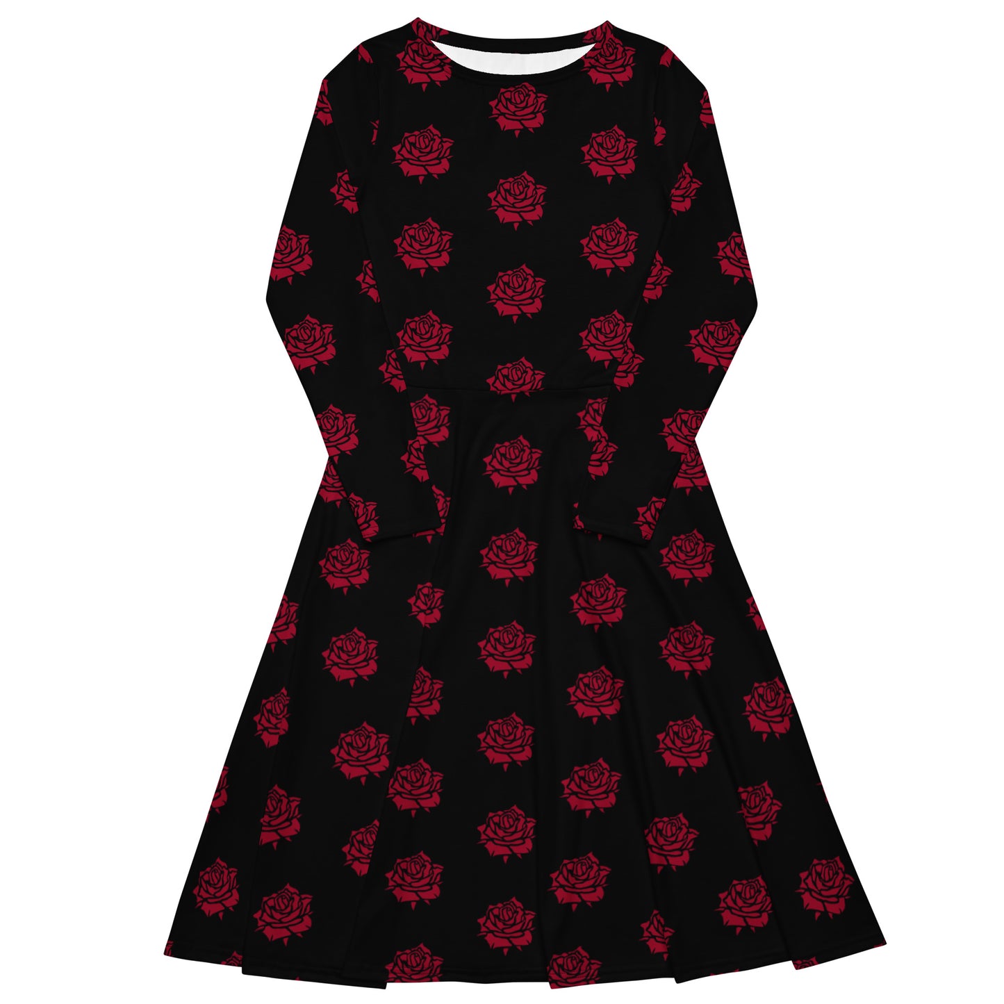 RED ROSE LONG SLEEVE MIDI DRESS