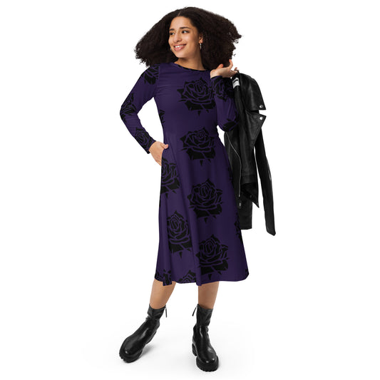 DEEP PURPLE RODE LONG SLEEVE MIDI DRESS