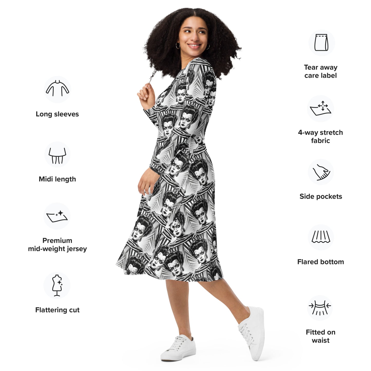 RIZZO LONG SLEEVE MIDI DRESS