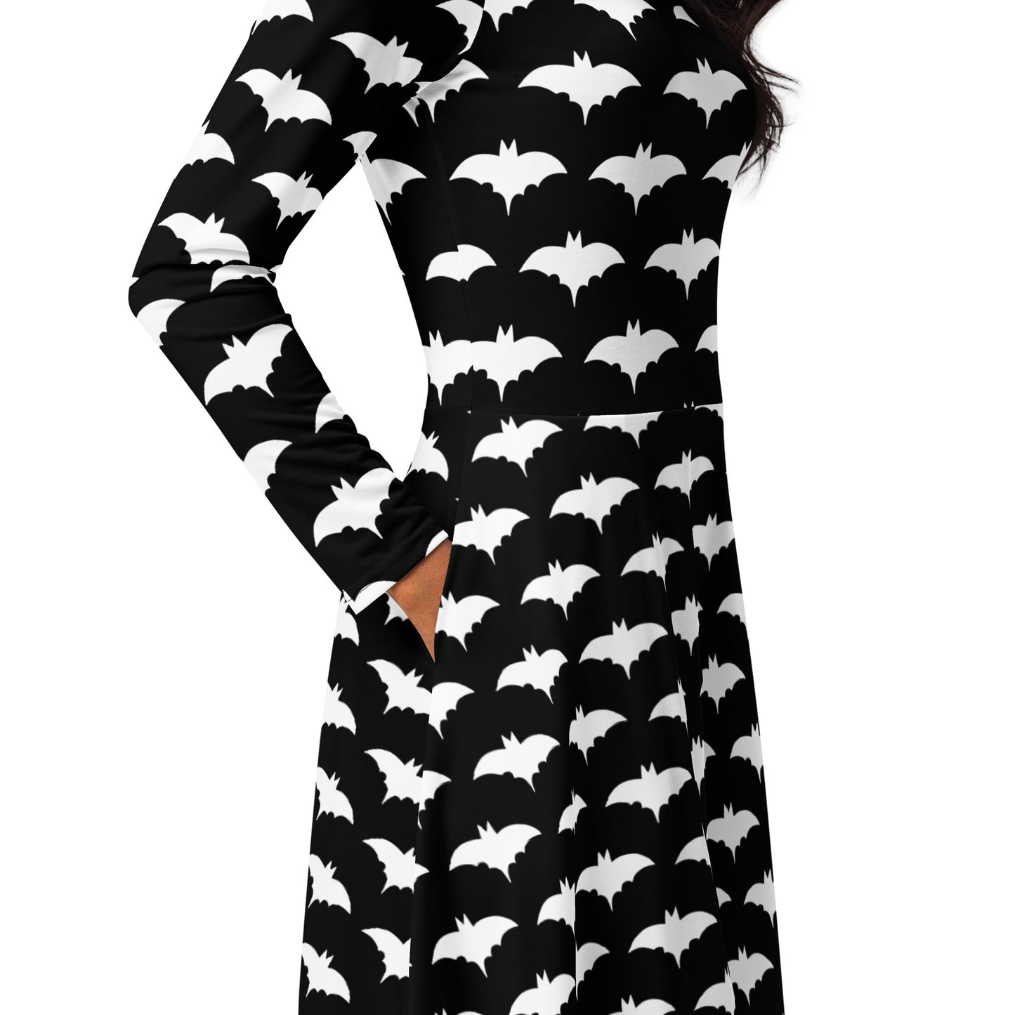 WHITE BAT LONG SLEEVE MIDI DRESS