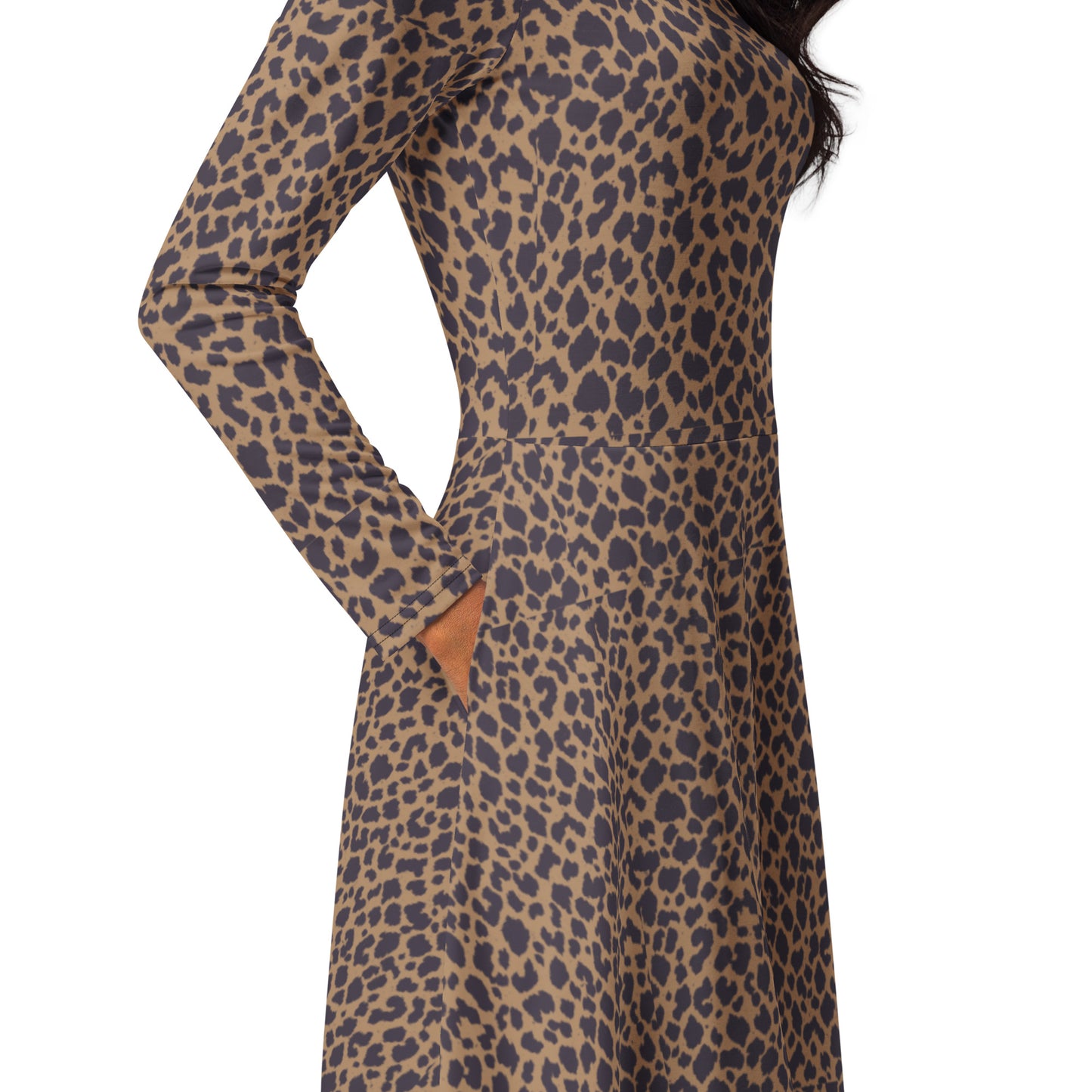 LEOPARD PRINT LONG-SLEEVED MIDI DRESS