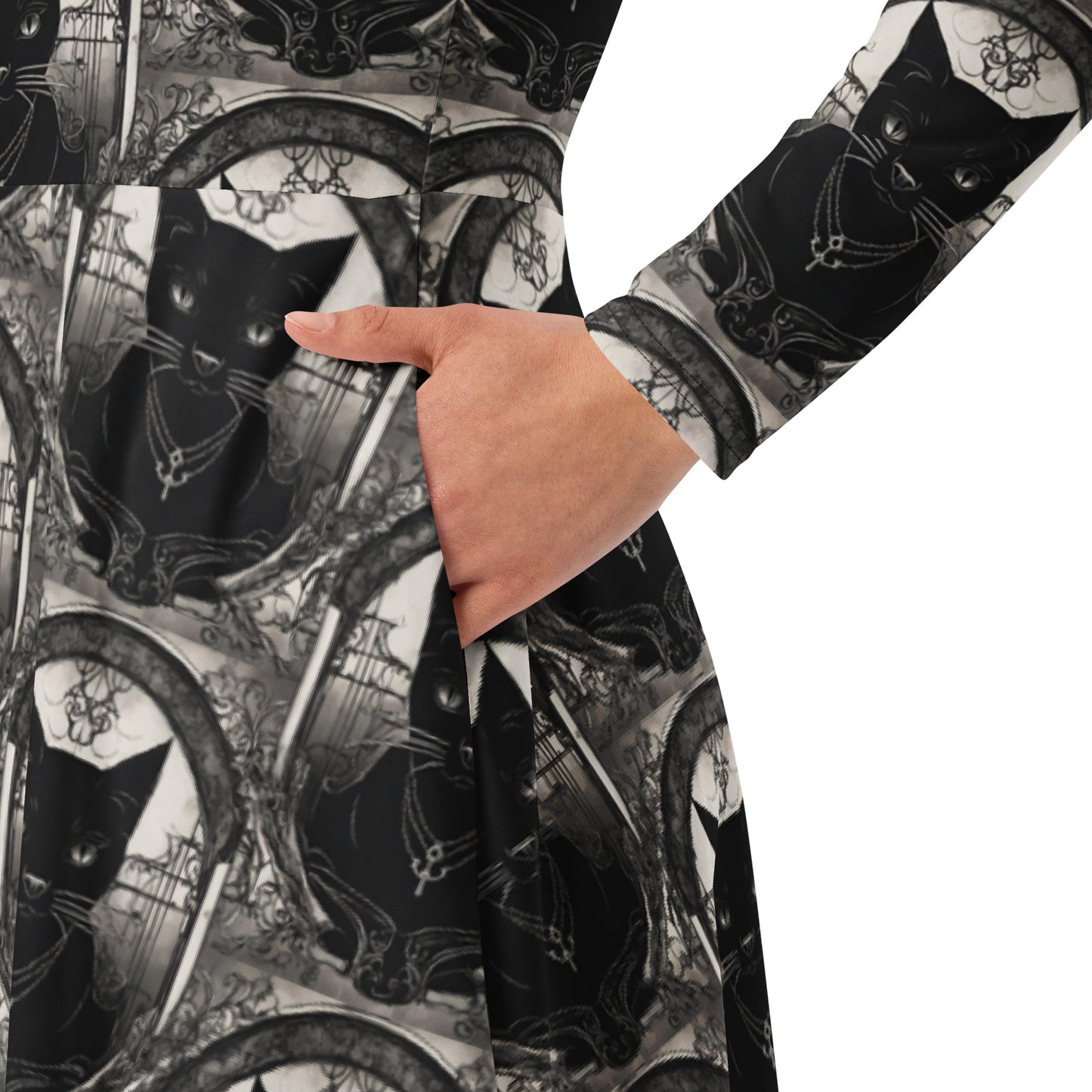 BLACK CAT FEVER LONG SLEEVE MIDI DRESS