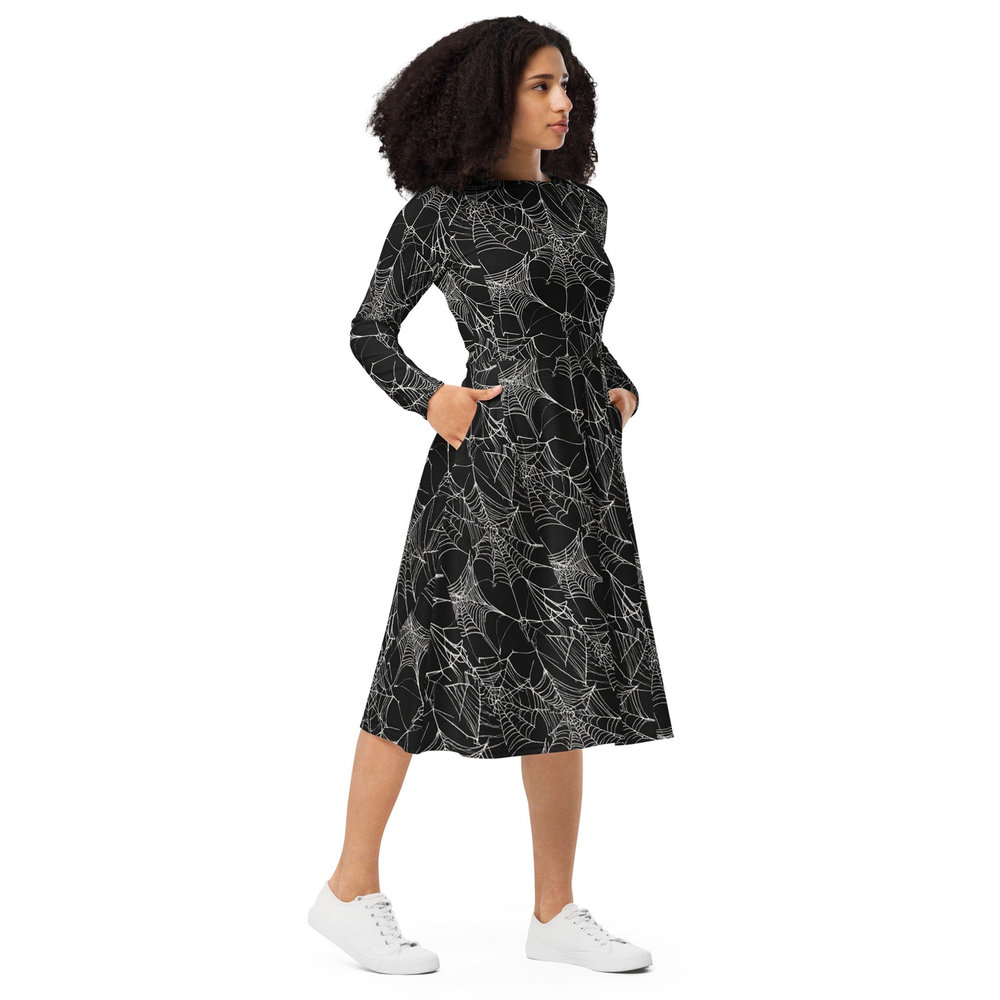 WEB OF LIES LONG SLEEVE MIDI DRESS