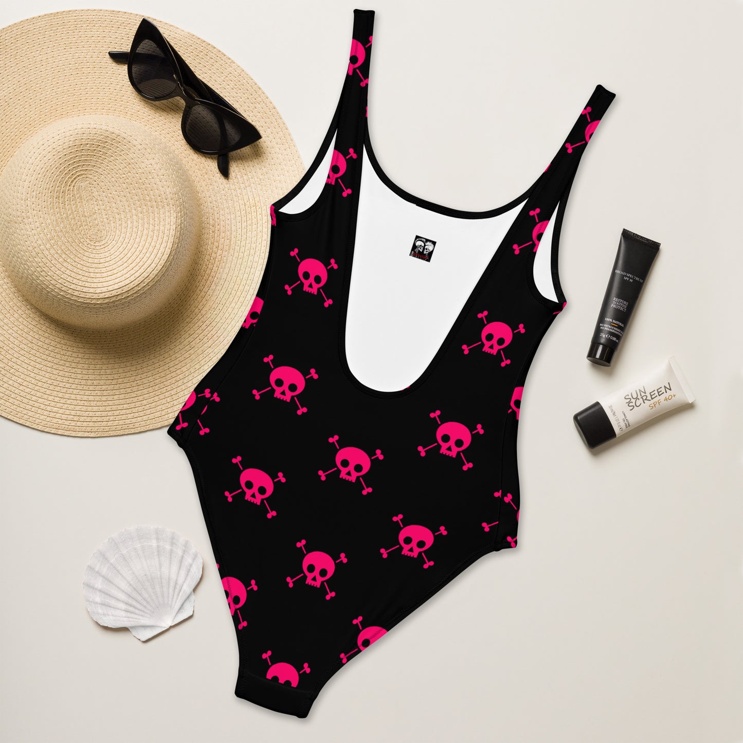 PINK SKULL & BONES SWIMSUIT