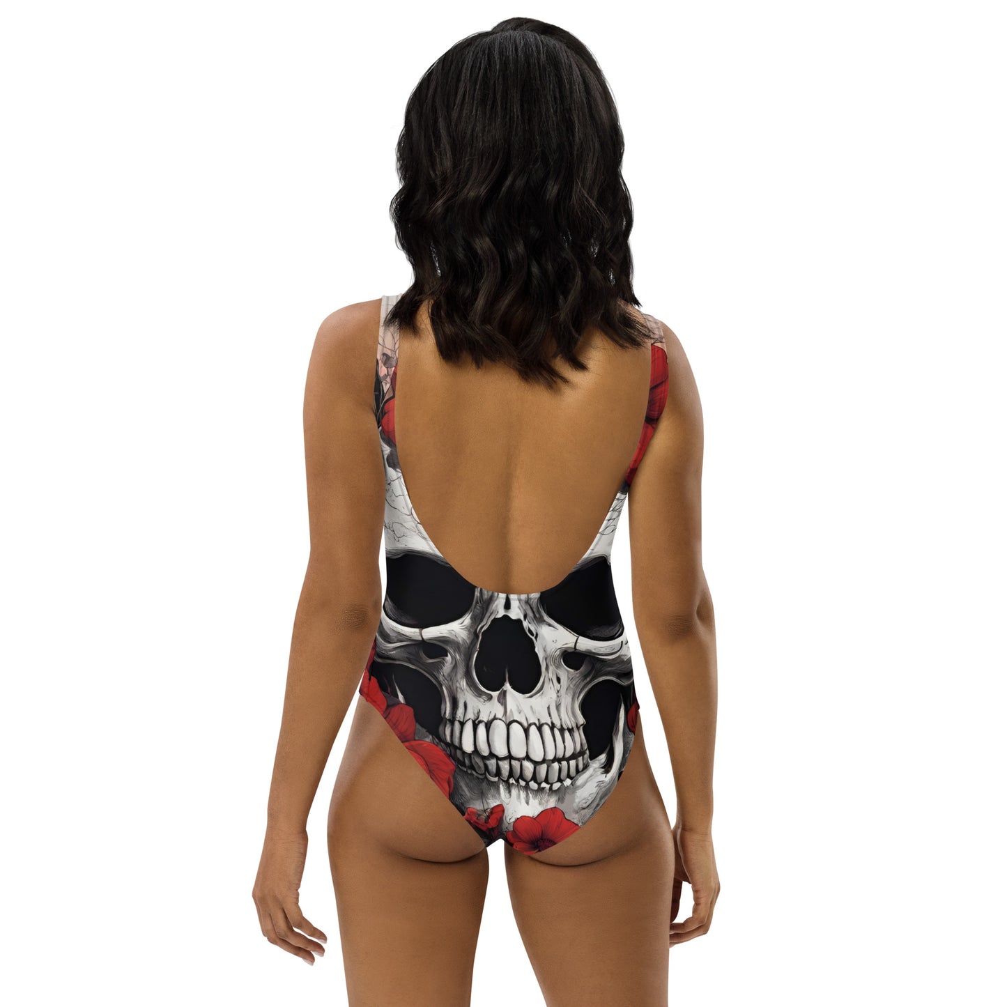 TROPICAL RED FLOWER SKULL SWIMSUIT