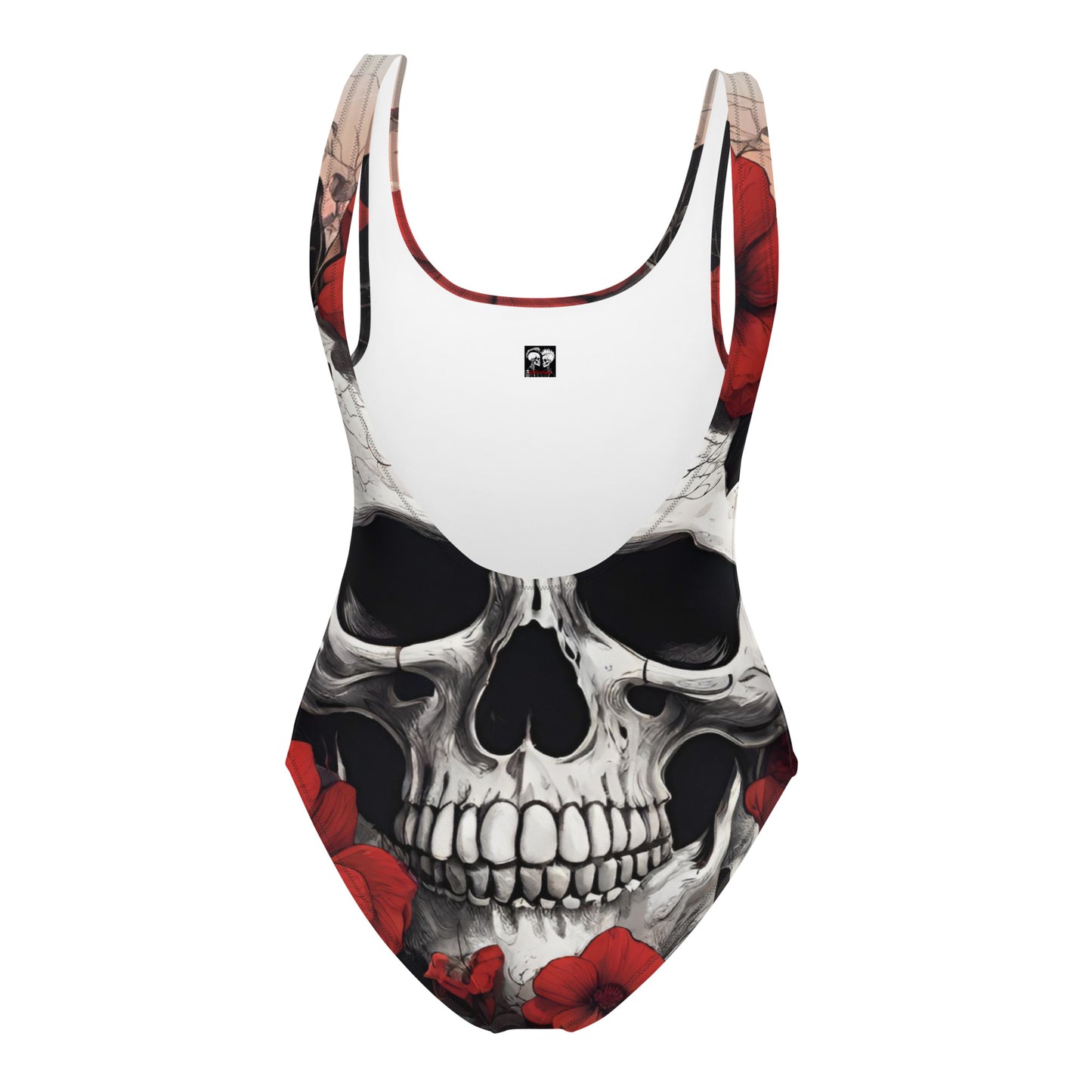 TROPICAL RED FLOWER SKULL SWIMSUIT