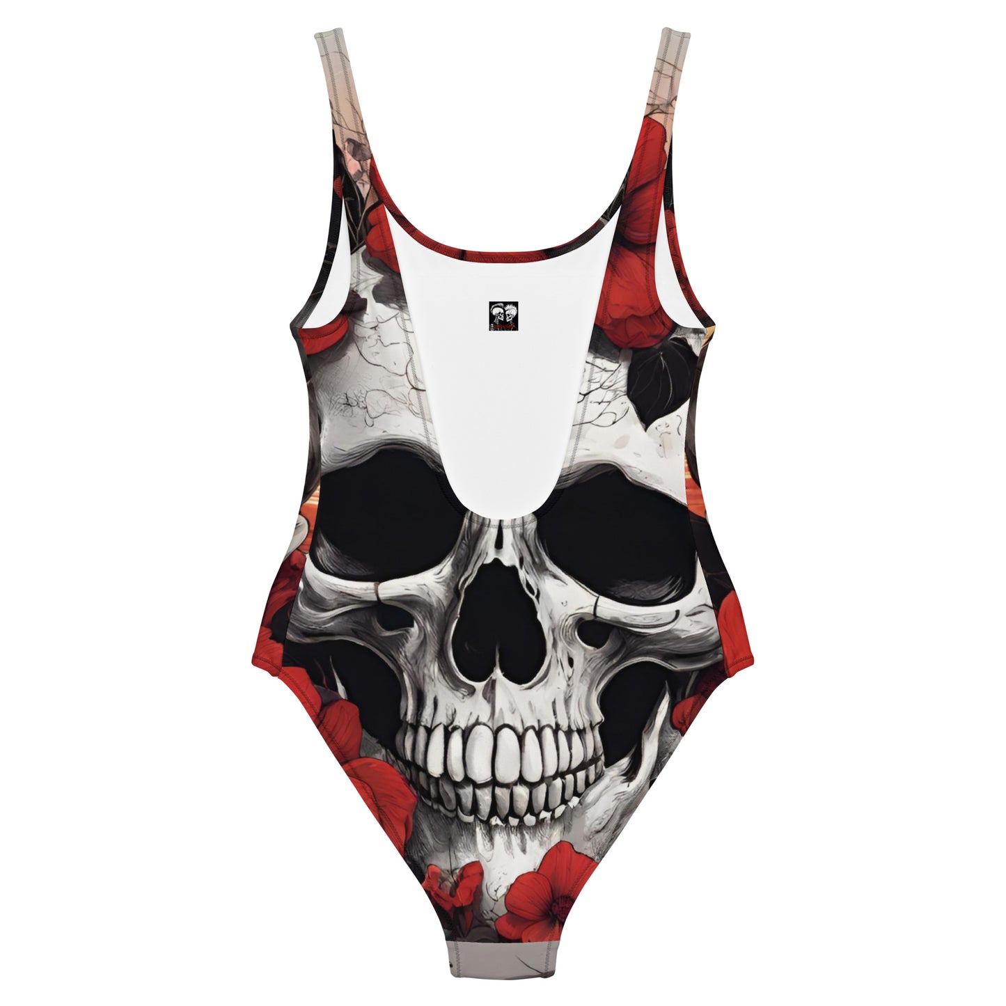TROPICAL RED FLOWER SKULL SWIMSUIT