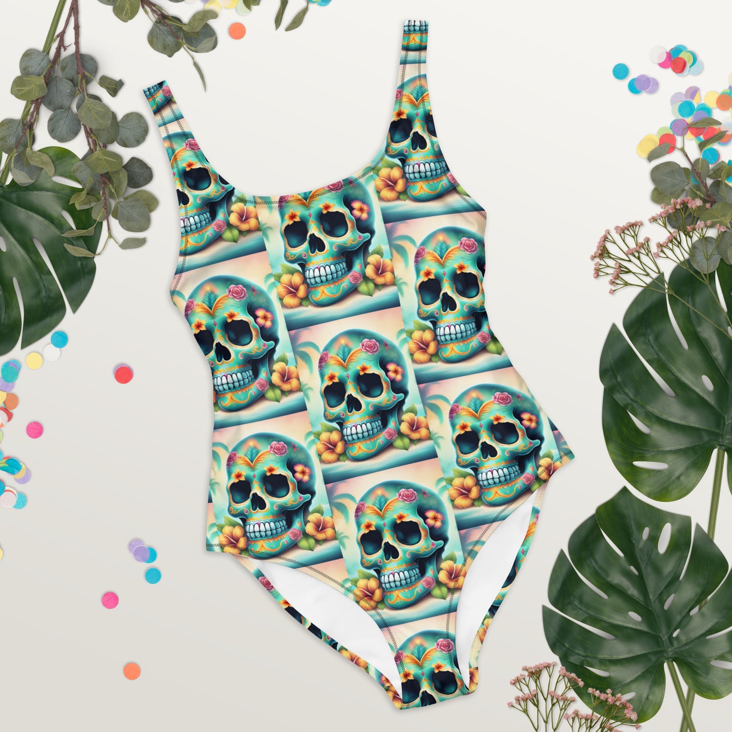 TROPICAL GREEN SKULL SWIMSUIT