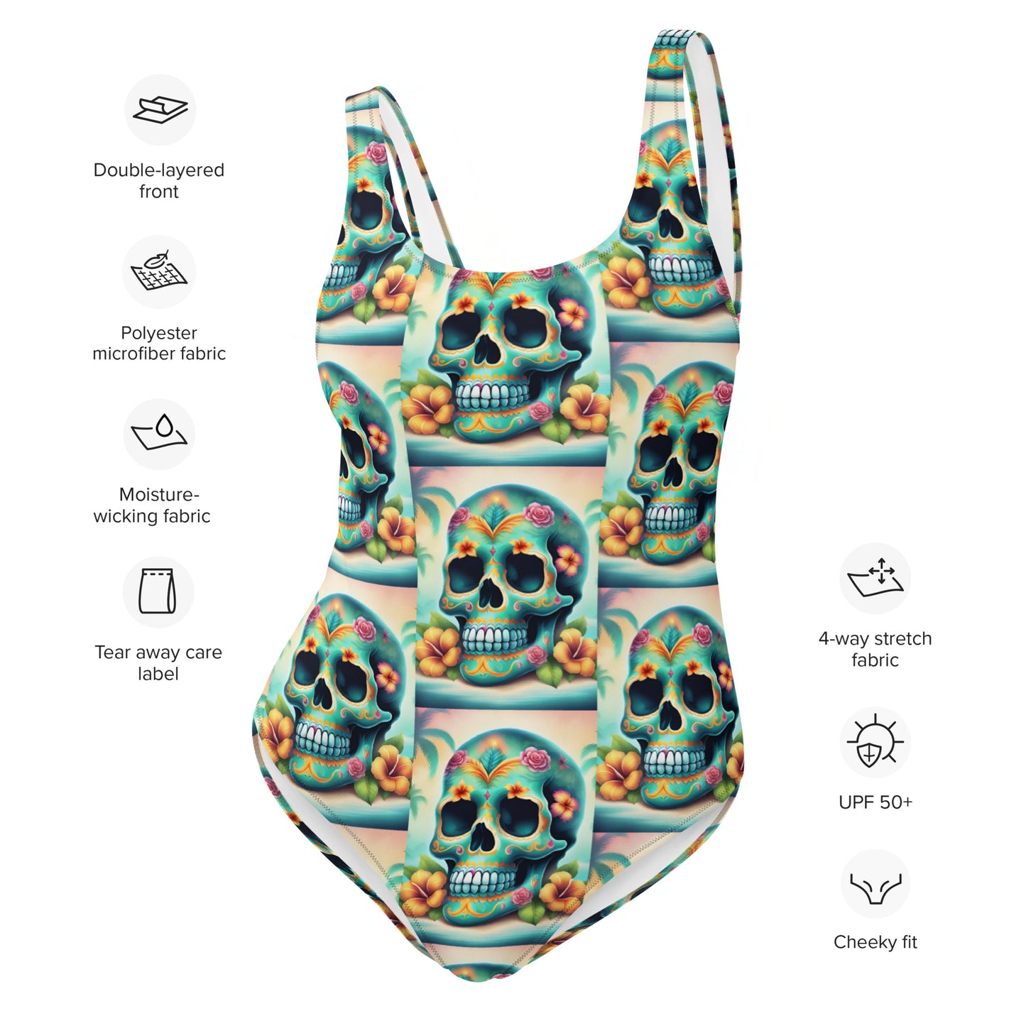 TROPICAL GREEN SKULL SWIMSUIT