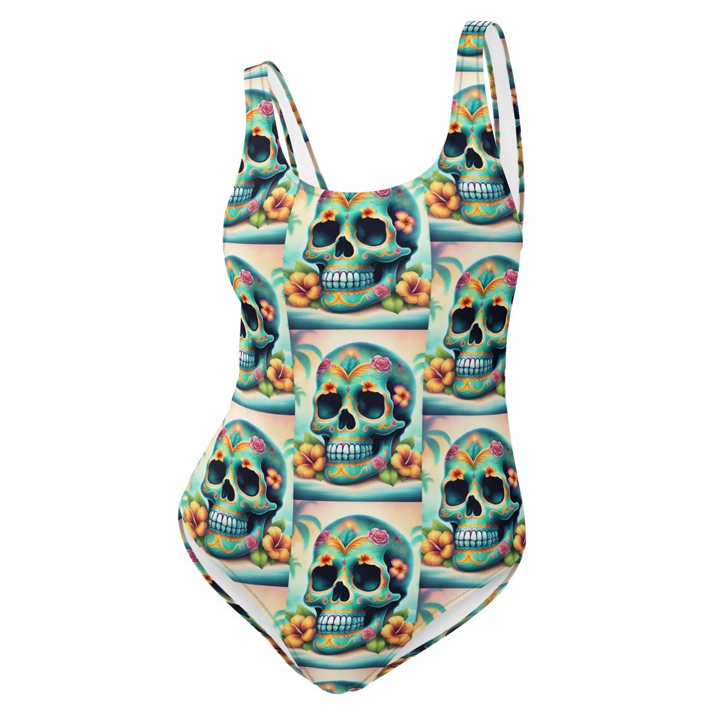TROPICAL GREEN SKULL SWIMSUIT