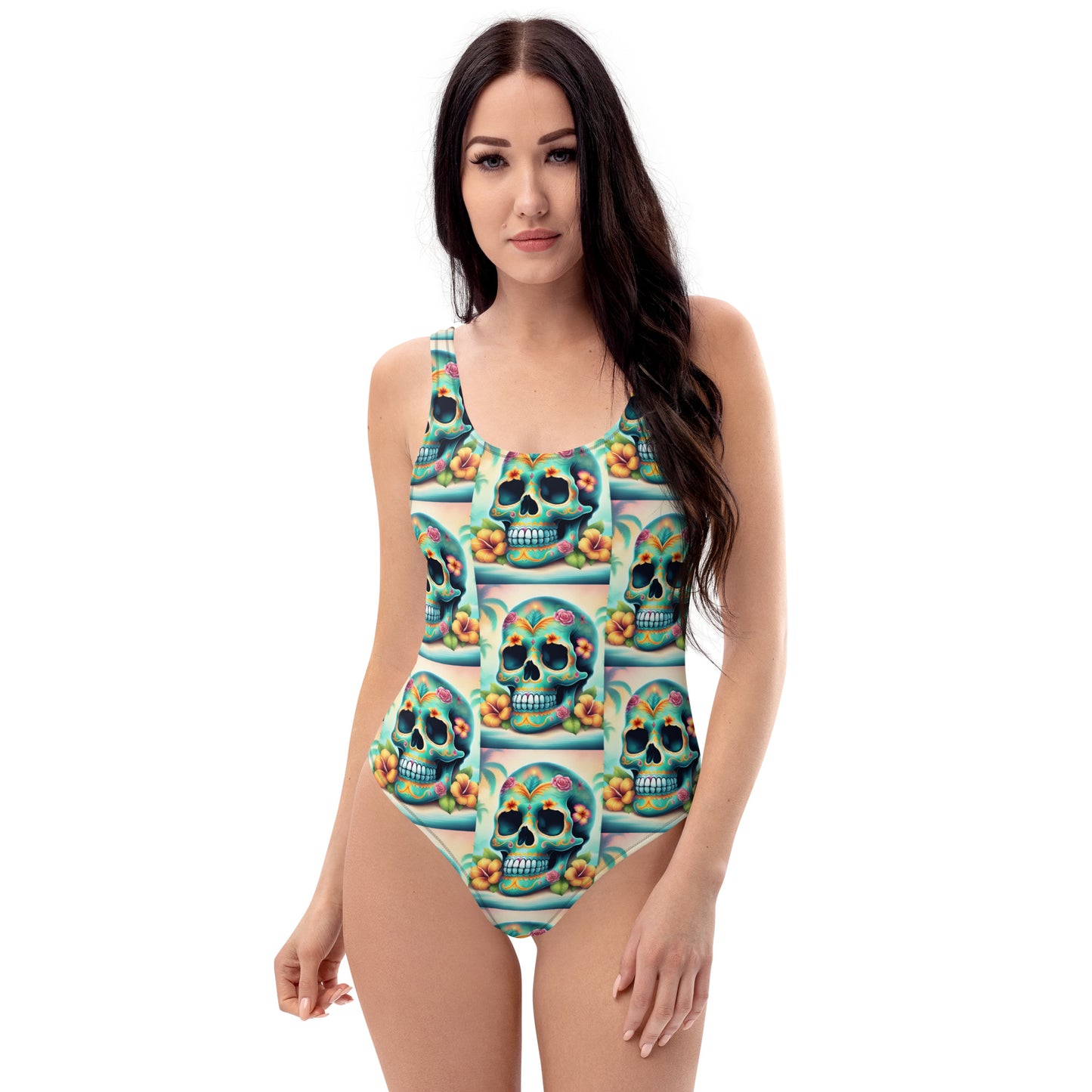 TROPICAL GREEN SKULL SWIMSUIT