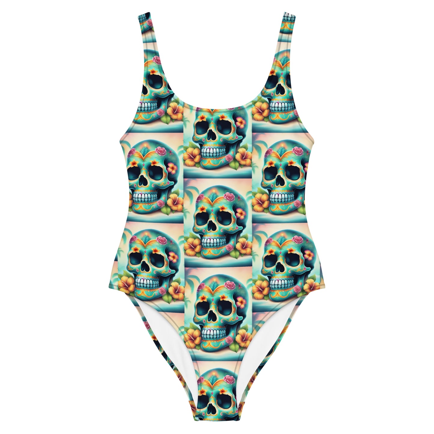 TROPICAL GREEN SKULL SWIMSUIT