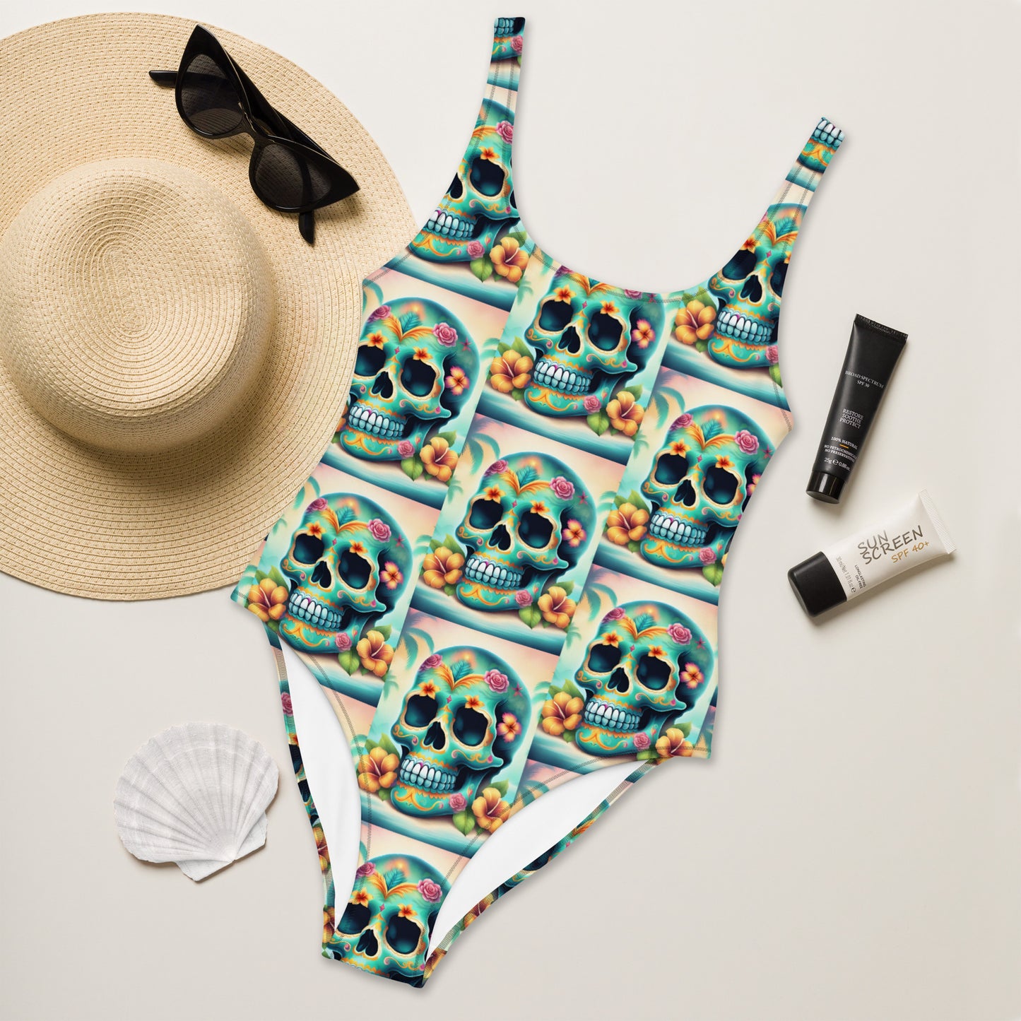 TROPICAL GREEN SKULL SWIMSUIT