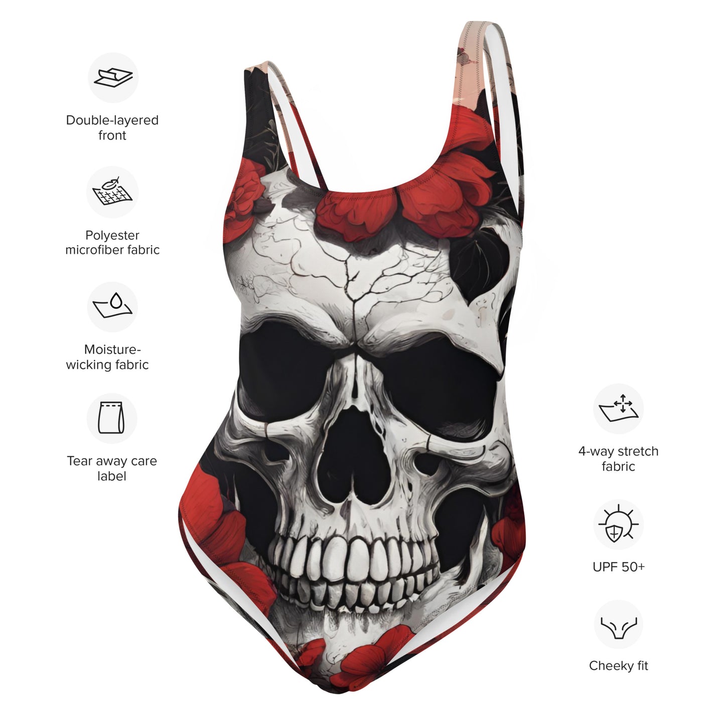 TROPICAL RED FLOWER SKULL SWIMSUIT