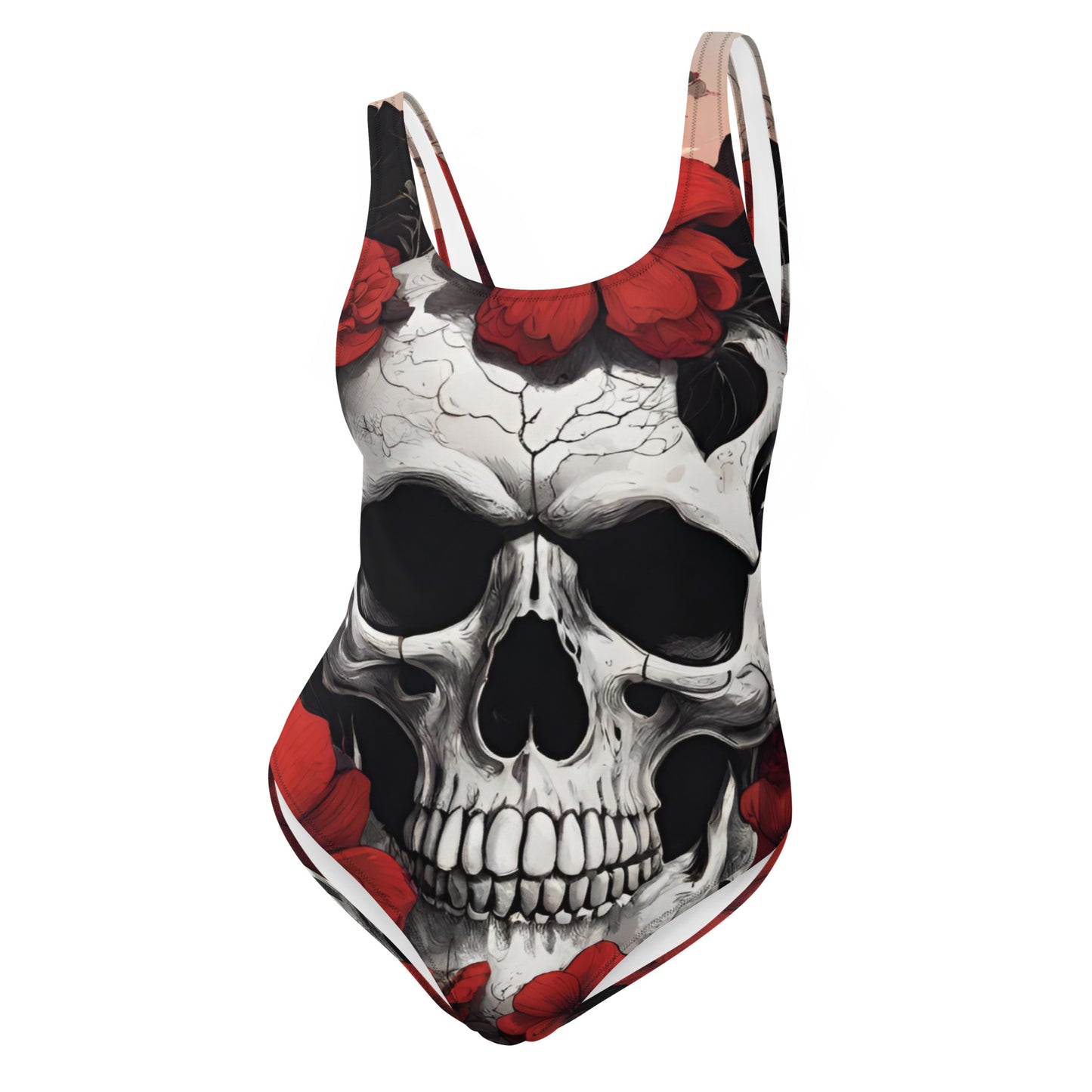 TROPICAL RED FLOWER SKULL SWIMSUIT
