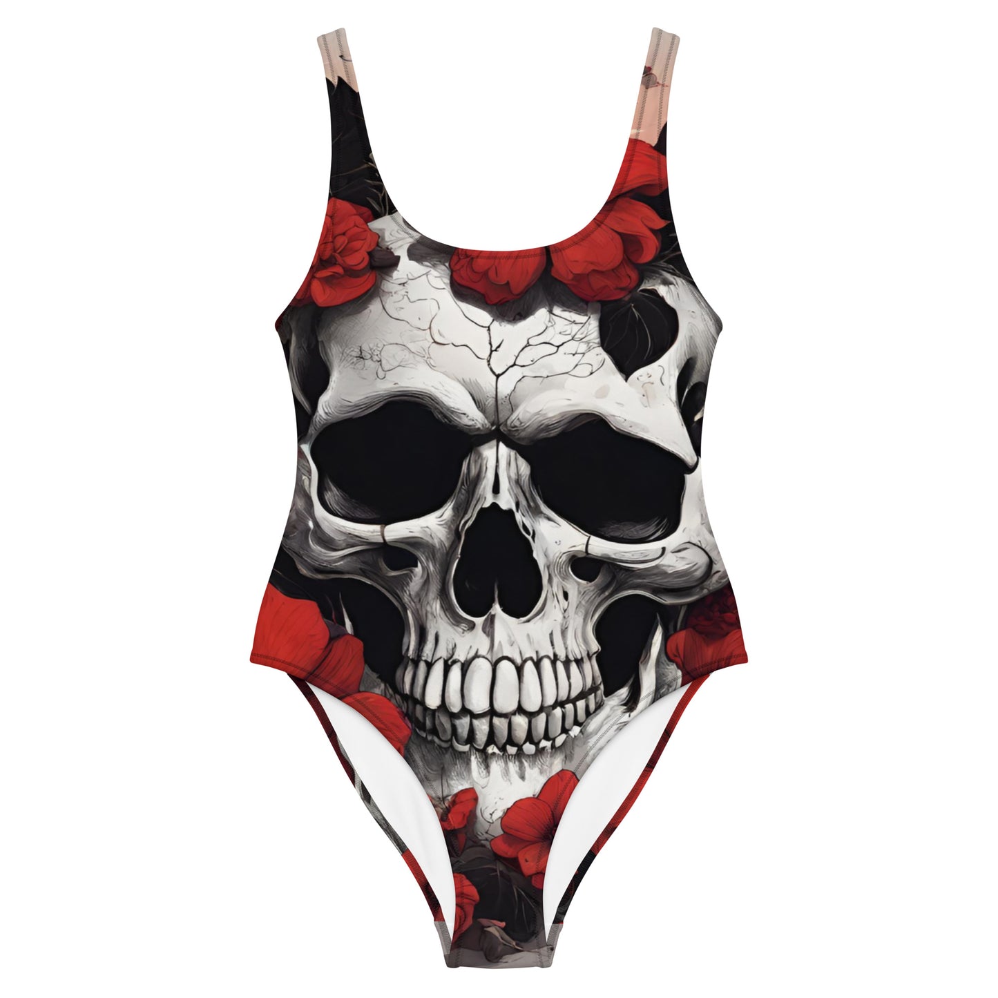 TROPICAL RED FLOWER SKULL SWIMSUIT